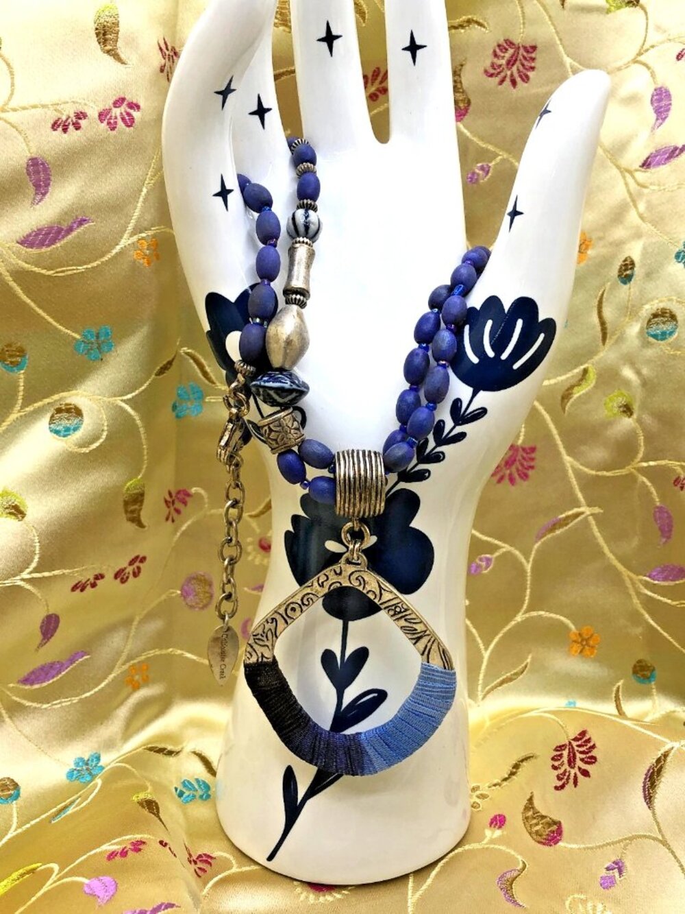 Blue coldwater creek 18" statement necklace, denim pendant boho casual - Picture 2 of 9